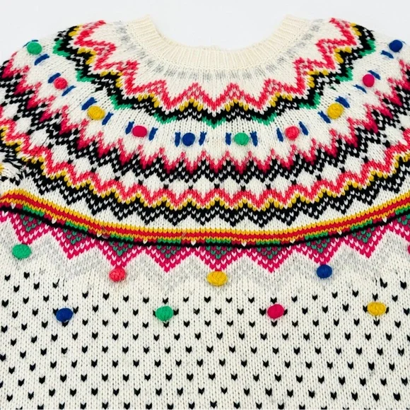 Talbot Carnival Fair Isle Pom Pom Button Back Woolen Sweater - Picture 6 of 11